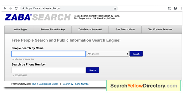Screenshot Phone Number Search with Zabasearch