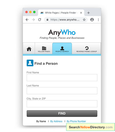Screenshot of Chrome web browser AnyWho search field