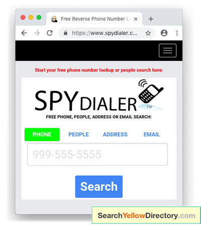Screenshot of Chrome web browser SpyDialer search field