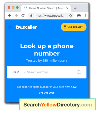 Screenshot of Chrome web browser Truecaller search field
