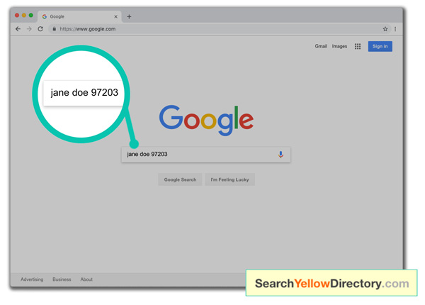 Screenshot of Chrome web browser with name and zip in the search field